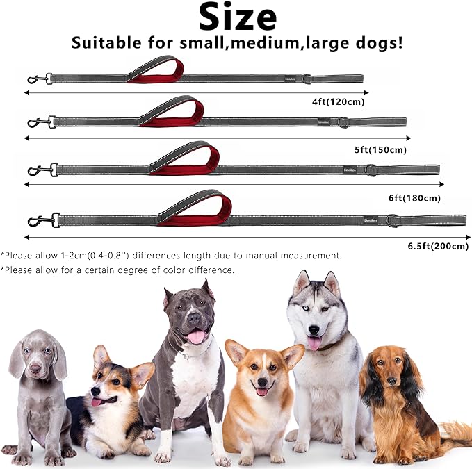 Dog Leash 5ft Long, Double Handle Dog Leash for Safety Control Training, Heavy Duty Dog Leads with Traffic Padded Handles, Reflective Leashes for Small Medium Large Dogs(5ft, Black Red)