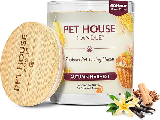 One Fur All Pet House Fall Candles, Long Lasting, Clean Burning, Soy Wax Scented Candles for Pet Odor, Autumn Harvest