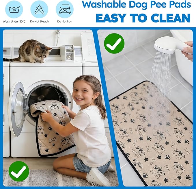 Washable Pee Pads for Dogs, Absorbent Reusable Puppy Training Pads, Leakproof, Non-Slip, Waterproof Cat Doggie Pad Pet Potty Mat for Indoor&Outdoor, Whelping, Playpen, Crate, Coffee 28"x40"