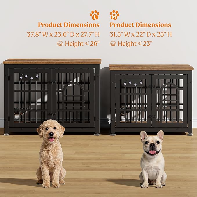 Lulive Dog Crate Furniture 37.8" Wooden Dog Kennel Table with Bowls Heavy Duty Dog Crates for Small/Medium/Large Dogs, Dog Kennel Furniture Indoor as TV Stand End Table,Brown
