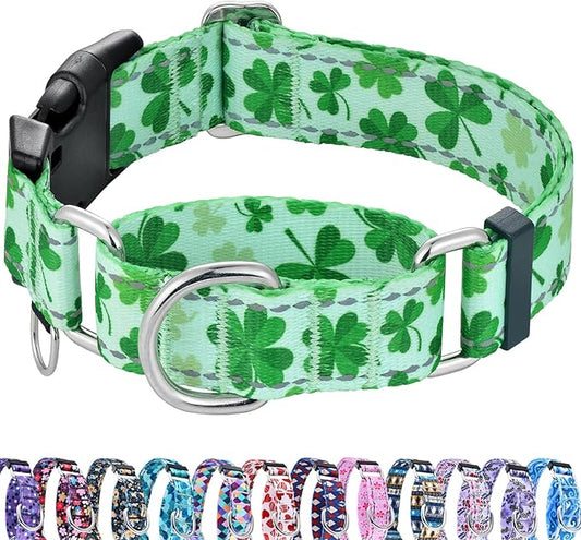 St.Patrick's Day Reflective Martingale Collar for Dogs with Quick Release Buckle Spring Clover Holiday Dog Collars (Shamrock, Large)