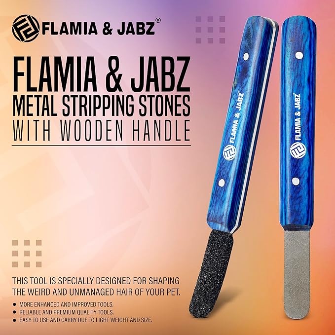 FLAMIA & JABZ Stripping Metal Stone Diamond Edged for Dogs, Cats & Pets with Wooden Grip (2 Piece Pack of Coarse & Fine)