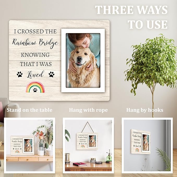 Rainbow Bridge Pet Memorial Picture Frame - Dog Memorial for Loss, Sympathy & Bereavement Gifts - 4x6 Photo Frame