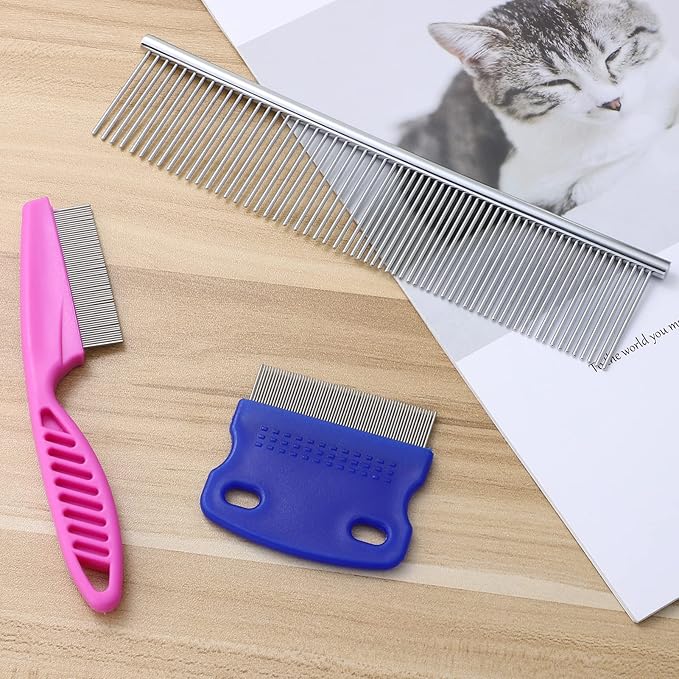 6 Pcs Dog Combs Pet Combs with Rounded Ends Stainless Steel Teeth for Long and Short Haired Pets