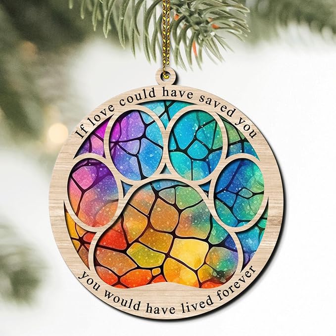 Hyturtle Pet Memorial Suncatcher Gifts for Loss of Dog Cat - Paw Dog Cat Memorial Ornament - Pet Memorial Gifts, Sympathy Remembrance Gifts for Loss of Pet, Pet Memorial Gifts For Christmas