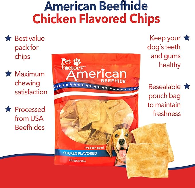 Pet Factory American Beefhide Chips Dog Chew Treats - Chicken Flavor, 32 oz