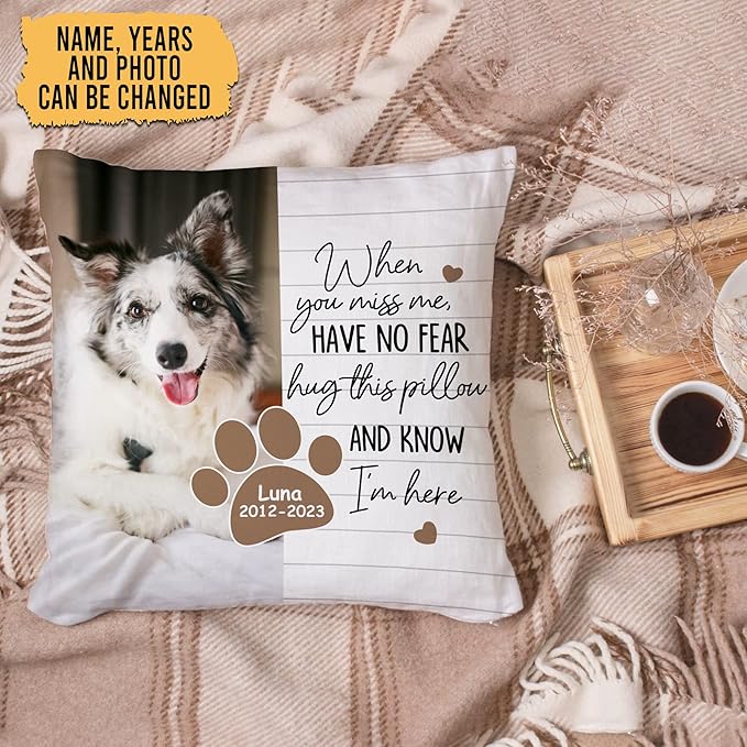 Hyturtle Personalized Pet Photo Memorial Pillow with Insert 12"x12" Double-Sided Printed Sympathy Gifts for Loss of Dog - Dog Remembrance Gifts -Custom Pet Memorial Gifts - Hug This Pillow Home Decor