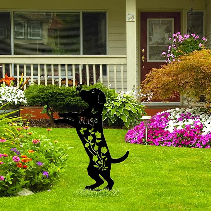 Personalized Metal Dog Name Grave Sign Stake, Custom Pet Garden Yard Decor, Pets Memorial Marker Plaque Gifts for Loss Pets, Outdoor Lawn Backyard Sympathy Gift
