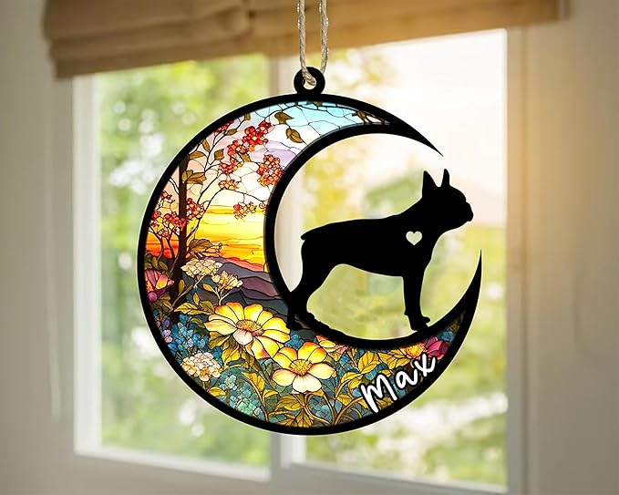 Personalized Dog Memorial, Custom Name Boston Terrier Dog Christmas Ornament with Name, Custom Breeds, Pet Loss Light Catcher, Gifts for Lovers Loss of Pet Sympathy on Mothers Day Christmas