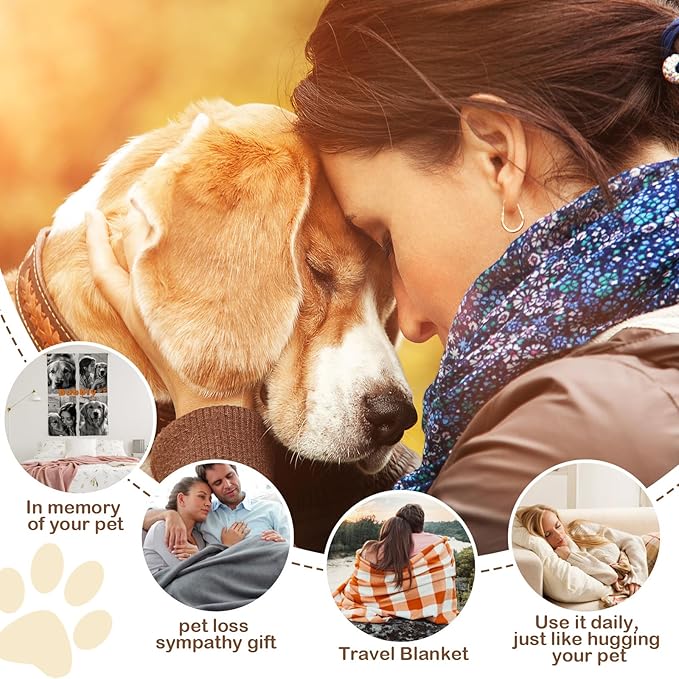 Bemaystar Pet Memorial Gifts for Dogs - Ships Next Day Custom Dog Blanket with Photo & Name Black and White Photo Processing Dog Memorial Gifts for Loss of Dog Cat Passing Away Souvenir(4 Photos)
