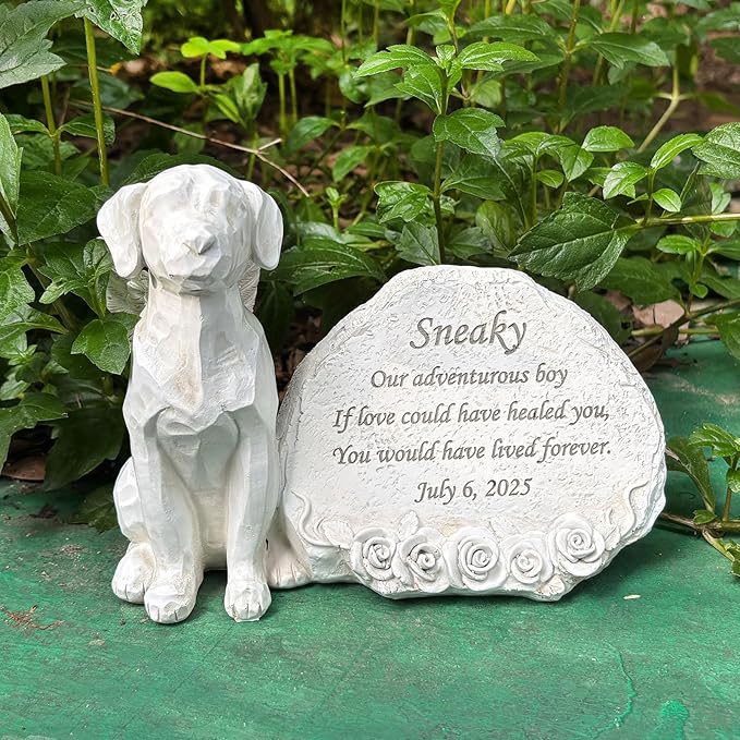 Personalized Angel Wing Dog Garden Memorial Stone Memorial Loss of Loved One Gift Rescue Doggy, Dog Headstone Tombstone for Outdoor Garden Bereavement Gifts for Pet Lovers
