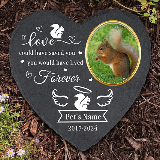 Personalized Pet Squirrel Memorial Stones with Photo - Custom Sympathy Gifts for Loss of Pet Squirrel - Squirrel Grave Markers Headstone - Heart Shaped Pet Memorial Plaque Garden Stone