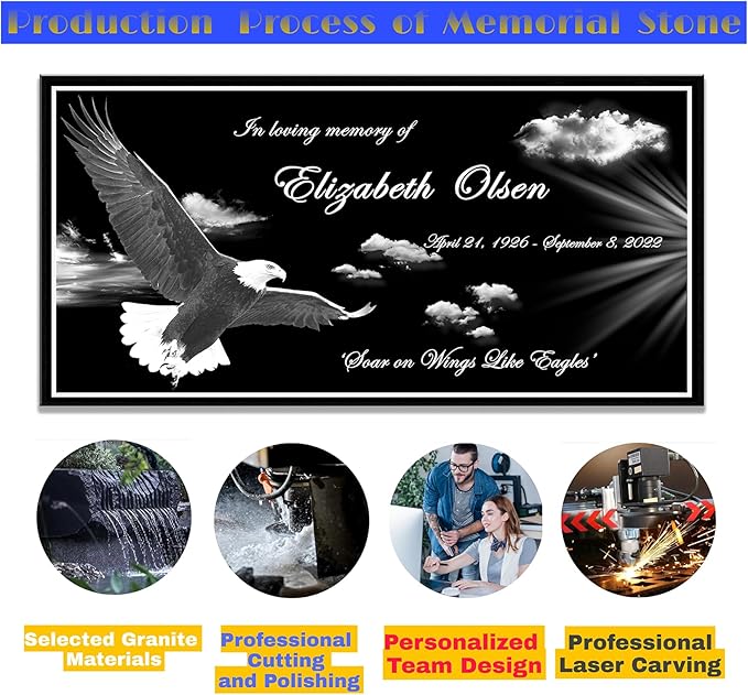 Memorial Stone Personalized, Grave Marker Cemetery, Headstones for Graves, Grave Markers, Eagle Memorial Plaque, Grave Decorations for Cemetery, Temporary Gravestone