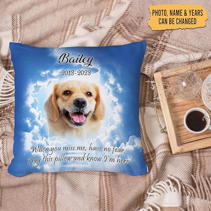 Hyturtle Personalized Pet Photo Memorial Pillow with Insert 12"x12" Double-Sided Printed Sympathy Gifts for Loss of Dog - Dog Remembrance Gifts - Custom Pet Memorial Gifts - Miss Me Pillow Home Decor