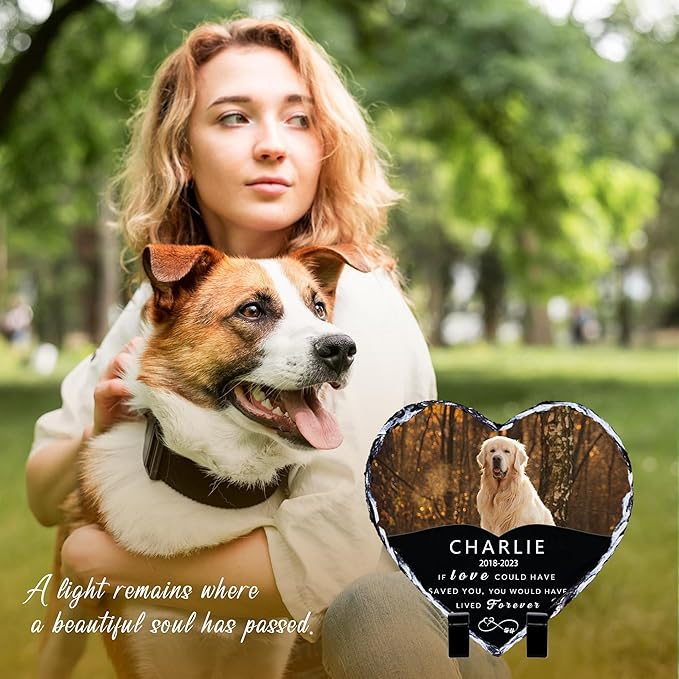 Pet Memorial Stones for Dog, Personalized Memory Garden Stone with Photo Name, Pet Loss Gifts, Dog Memorial Gift for Loss of Dogs, Loss of Cat Sympathy Gifts, Heart Shaped Dogs Grave Marker