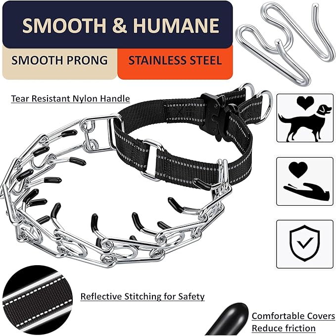 Dog Training Collar with Quick-Release Buckle, Adjustable Stainless Steel Collar for Small Medium Large Dogs (Black, XL Neck Girth 16.9"-22.2")