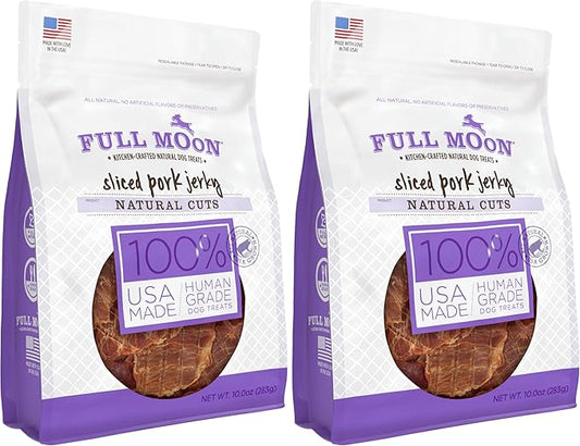 Full Moon Natural Cut Pork Jerky Healthy All Natural Dog Treats Human Grade Grain Free 10 oz,(Pack of 2)