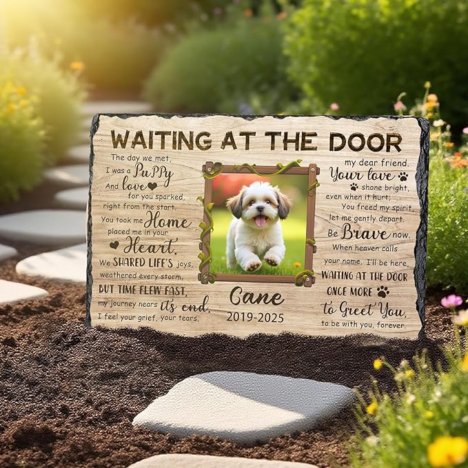 Ship Next Day, Customized Pet Memorial Stones for Dogs Cats Memorial Gifts for Loss of Dog Death Sympathy Gift with Photo Picture Name Date Personalized Pet Frame