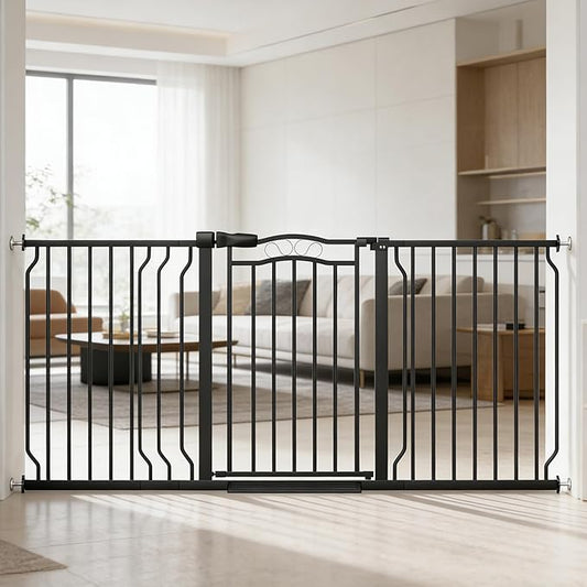 62.5"-71.6" Extra Wide Baby Gate for Doorways No Drill, Pressure Mounted Dog Gate Indoor, Walk Thru Pet Gate for Cat Dog Child,Pet Gates for The House Doorway Black