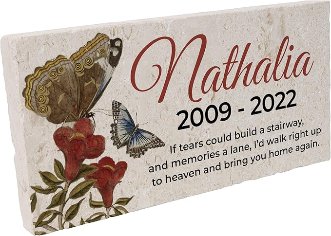 Personalized Pet Memorial Stone, 6x12 Custom Limestone Pet Grave Markers as Keepsake or Pet Remembrance, Thoughtful Pet Loss Gifts for Bereaved Pet Owners, Personalized Memorial Gifts (Nathalia)