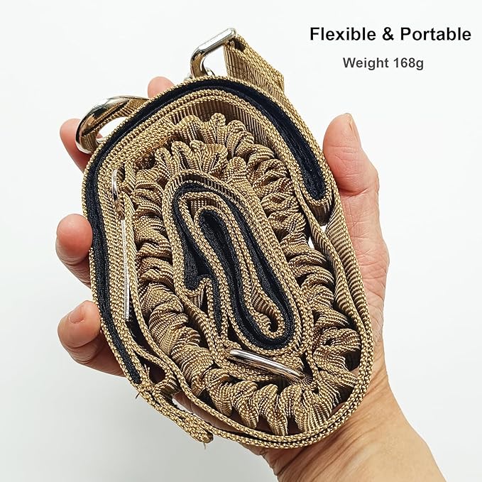 5FT Double Handle Tactical Dog Leash with Shock Absorption, Reflective Heavy Duty Bungee Dog Leash for Medium Large Dogs No Pull Walking Training, Coyote Brown