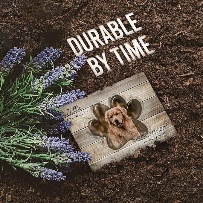 Memorial Stones Garden Decorative for Pet Lovers - Paw Print - Dog Loss Sympathy Gift with Personalized Message as Remembrance - Unique Plaque Marker, Headstone Outdoor