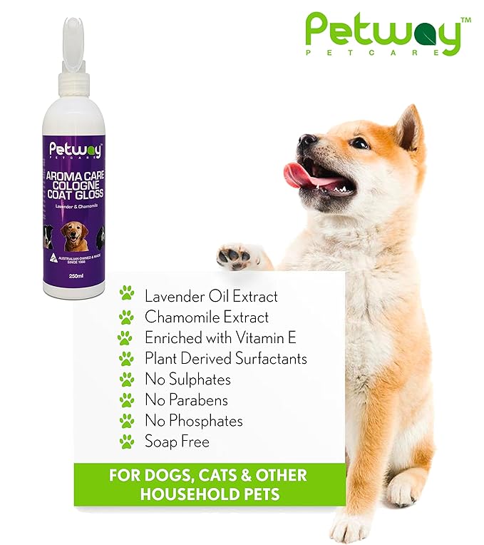 Petway Petcare Dog Cologne Spray For Dogs and Puppies, Long Lasting, Lavender & Chamomile Aroma Care Coat Gloss Deodorizing and Grooming Spray, Natural Cologne For Grooming Our Pets, 250 ml