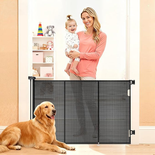 Retractable Baby Gate for Stairs, 42" Tall X 59" Wide Mesh Dog Gate Indoor, Child Gate for Doorways, Hallways, Deck, Indoor Outdoor Pet Baby Safety Essentials for Home, Black
