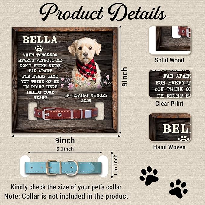 Dog Memorial Frame with Collar Holder Personalized Dog Photo Display for Loss of Pet Pet Remembrance Shadow Box Gift 8" x 8" Maple Wood Frame Color: Without You
