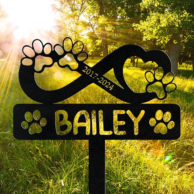 Personalized Pet Memorial Grave Marker, Custom Pet's Name Cemetery Decorations for Funerary, Metal Pet Garden Stake, Outdoor Sympathy Pet Stake Plaque Gift for Loss Dog