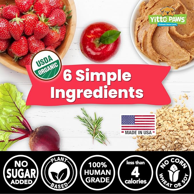 Mini Organic Dog Training Treats – Crunchy, Low Calorie Dog Biscuits – Strawberry & Peanut Butter – Vegan, Human-Grade, No Sugar Added, Made in USA for Small Dogs & Puppies, 3-Pack (24 oz)