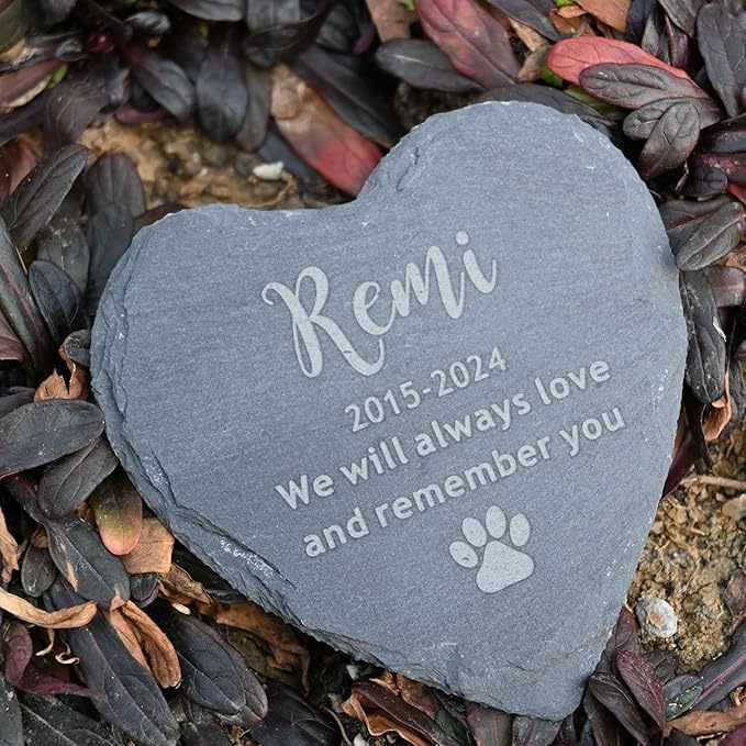 Custom Dog Memorial Garden Stone 6", Dogs Cats Headstone,Remembrance Gift, Heart Shape Stone with Paw Print, Sympathy Gifts for Pet Loss