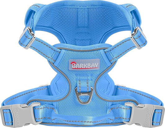 BARKBAY Dog Harness No Pull Mesh for Medium Dogs - Adjustable, Reflective, Comfortable, No Choke, Heavy-Duty - Perfect for Outdoor Training, Walking, and Hiking - Strong & Durable - M & Blue Mesh