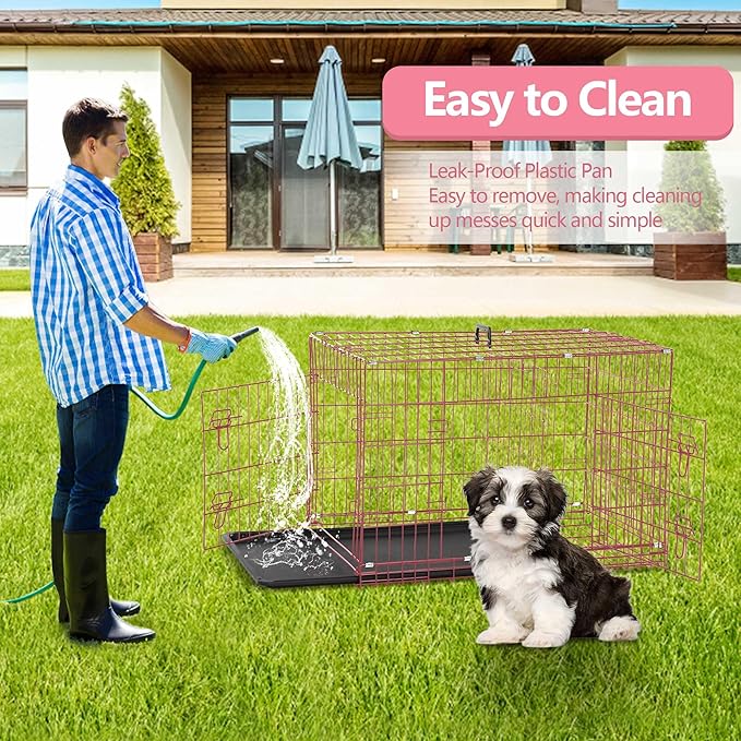 Foldable Dog Crate, 24 Inch, Pink, Portable, Easy to Clean, Safe and Secure Construction, Ideal for Travel and Indoor Use