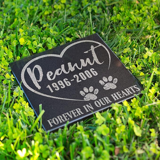 Personalized Granite Pet Memorial Stone Forever in Our Hearts Customized Tombstone - Loss of Pet Gift- Indoor Outdoor Dog or Cat for Garden Backyard 12" x 12" #8