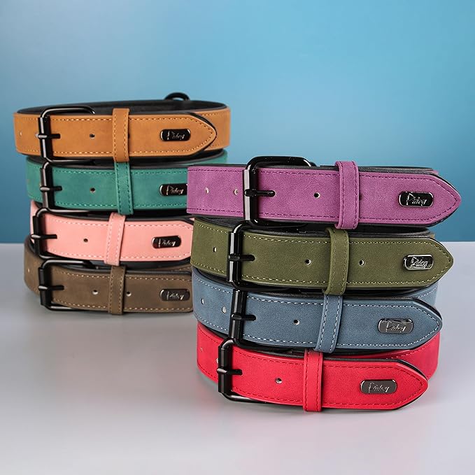 Didog Soft Padded PU Leather Dog Collar, Breathable and Adjustable Pink Dog Collars for Medium Dogs, Comfortable for Daily Walk, Pink, L Fit Neck 14-18"(22-44 lbs)