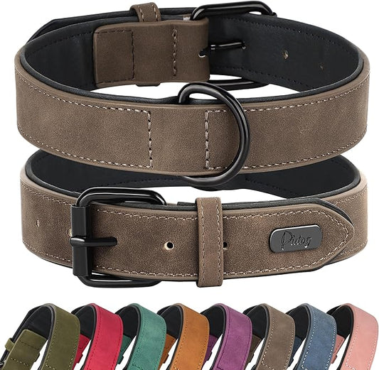 Didog Soft Padded PU Leather Dog Collar, Breathable and Adjustable Dog Collars for Small Dogs, Comfortable for Daily Walk, Brown, M Fit Neck 11-14"(10-20 lbs)