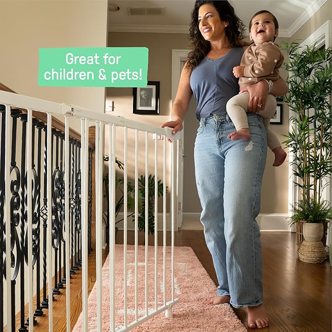 Ingenuity Stairway+ 46W Series Safety Pet and Baby Gate, 32"-48" Wide, 32.5" Tall, Pressure or Hardware Mounted, Install Wall to Wall or Bannister to Bannister to Bannister in Doorway or Stairway