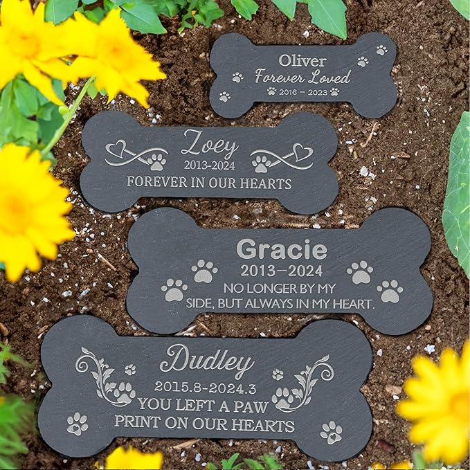 Dog Memorial Gifts for Loss of Dog, Pet Memorial Stone, Pet Memorial Gifts for Dogs, Loss of Dog Sympathy Gift, Dog Bereavement Gifts, Pet Loss Gifts - On Our Hearts Bone