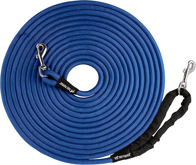 Tuff Pupper Heavy Duty 30 Foot Long Rope Leash for Dogs | Dog Recall Training Lead | High Visibility Strong Climbing Rope Leash | Hand or Waist Worn | Stainless Steel 360° Clips for Tangle Free Use