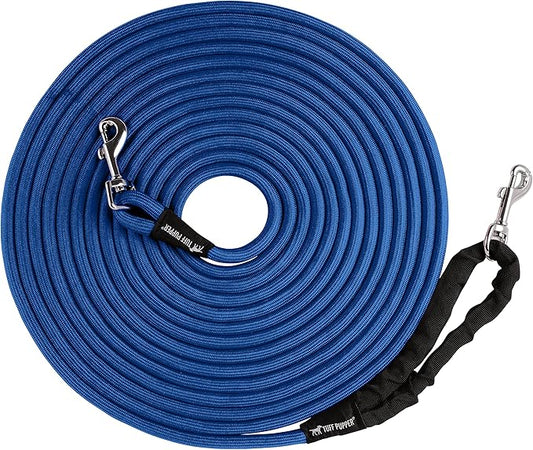Tuff Pupper Heavy Duty 30 Foot Long Rope Leash for Dogs | Dog Recall Training Lead | High Visibility Strong Climbing Rope Leash | Hand or Waist Worn | Stainless Steel 360° Clips for Tangle Free Use