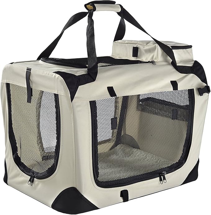 MOOL Lightweight Fabric Pet Carrier Crate for Dogs, Cats or Small Animals, Beige