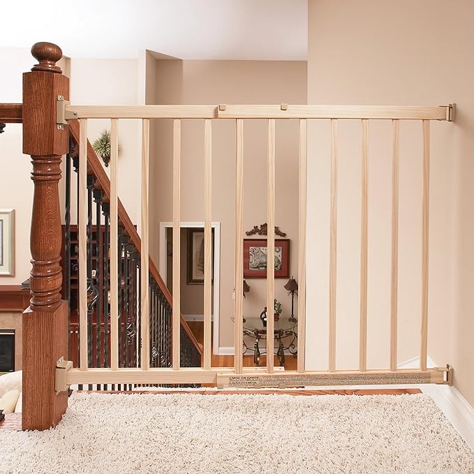 Evenflo Walk-Thru Top of Stairs Baby Gate, Natural Wood