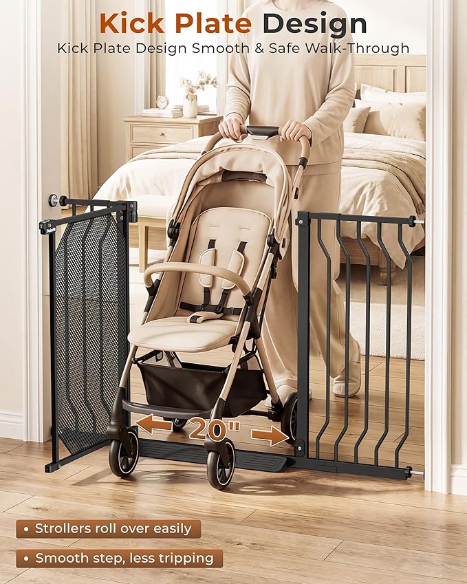 48.5-61.5" Extra Wide Baby Gate for Stairs, Pressure Mount No Drill, Lift to Unlock Child Proof, One-Hand Auto Close Walk Through Pet Dog Gate for Doorways, Fits 4 Different Width Ranges, Black