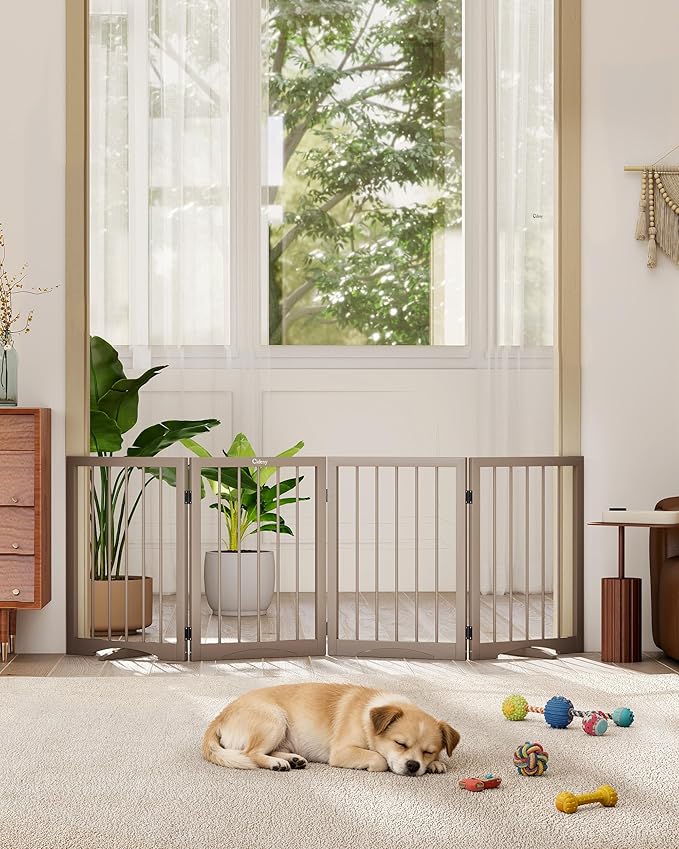 Free Standing Dog Gate Indoor, Foldable Dog Gate for Doorways Stairs Hallways,4-Panel Freestanding Pet Gate with Support Feet for Stability, Folding Puppy Gate Easy to Move, Doggy Gate 72"x24"