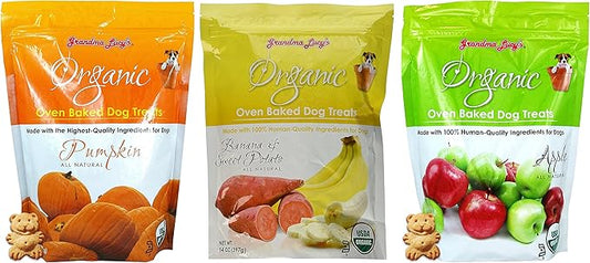 Grandma Lucy's Oven Baked Dog Treat Variety Pack: 1-Pumpkin, 1-Banana and Sweet Potato, 1-Apple