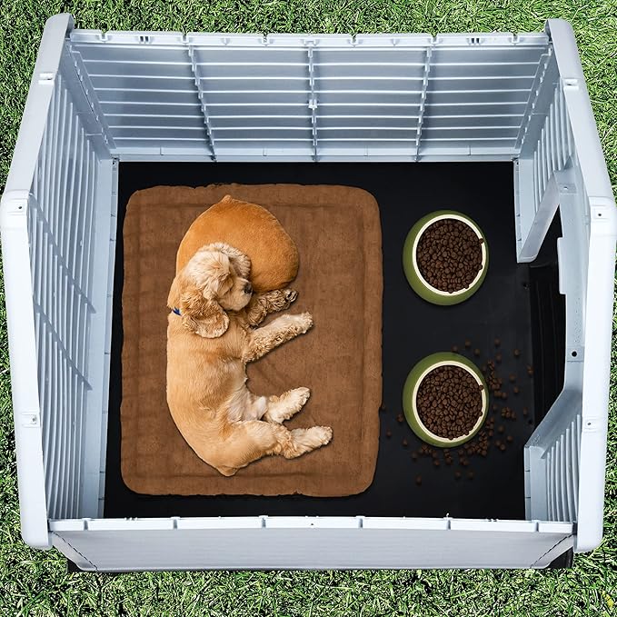 DWVO Large Outdoor Dog House, Plastic Doghouse with Air Vents and Ground Nails, Insulated Water Unaffected Puppy Shelter for Small Medium Dogs (28.5''L x 26''W x 28''H, Blue)