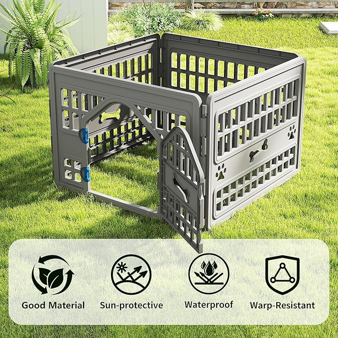 Dog PlayPen Indoor,8-Panel Puppy Playpen Outdoor Waterproof,Heavy Resin Dog Fence for Small Medium Dogs,Spacious Exercise Area,Easy to Clean,Foldable in Half(103.3 * 103.3 * 23.82in)
