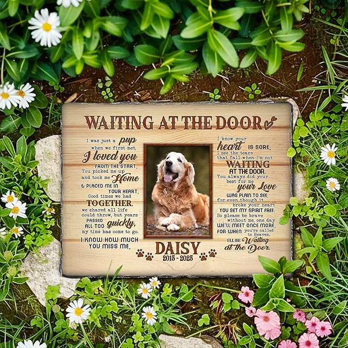 Pet Loss Memorial Stone Gift | Rainbow Bridge Design Grave Marker for Dogs or Cats | Personalized Photo Remembrance Gift for Pet Owners | Animal Memorial Stones Dog