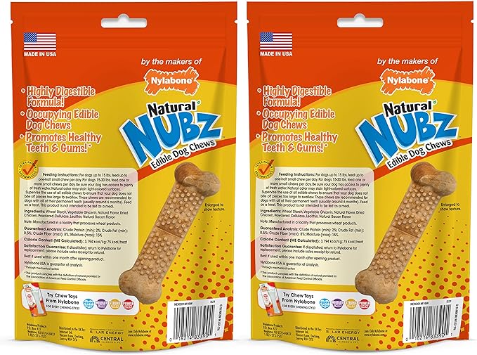 Nylabone Nubz Natural Dog Chew Treats for Small Dogs, Long Lasting Dog Bones Made in USA, Chicken Flavor Breath Freshener Dental Chews, For Dogs Up to 25 lbs. (32 Count)